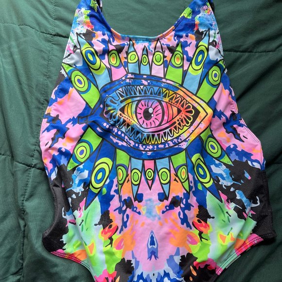 iHeartRaves Tops - Trippy Eye Rave Bodysuit One Piece Bathing Suit